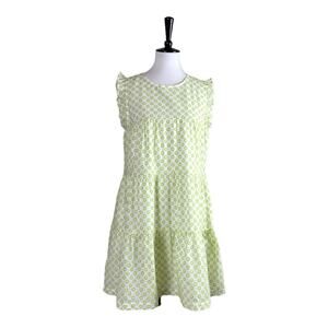 ModCloth NEW Women’s Eyelet Ruffle Swing Dress White Lime Green Size Medium